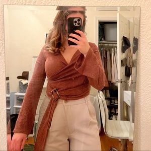 Moa Moa Brown Wrap Buckle Blouse